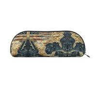 HJLUUFT Sac de rangement semi-circulaire avec carte et drapeau des États-Unis - Trousse élégante et trousse de maquillage légère pour le bureau, la vie et les voyages, or, Taille unique, Art