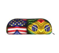 HJLUUFT Sac de rangement semi-circulaire avec drapeaux américains et brésiliens - Trousse élégante et légère pour le bureau, la vie et les voyages