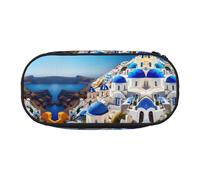 HJLUUFT Santorini Trousse à crayons simple et robuste avec vue sur la mer Motif île grecque