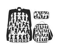 HJLUUFT Silhouettes des arts martiaux pratique 3 pièces - Grand sac d'école avec boîte à déjeuner et trousse à crayons pour étudiants, sac à dos et boîte à déjeuner