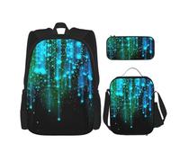 HJLUUFT Stars Ensemble sac à dos pratique 3 pièces - Grand sac d'école avec boîte à déjeuner et trousse à crayons pour étudiants, sac à dos et boîte à déjeuner
