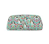 HJLUUFT Sweet Basset Hound Florals Boîte à crayons et trousse de maquillage en cuir croisée de qualité supérieure - Rangement polyvalent pour stylos, cosmétiques et plus encore, doré, Taille unique,