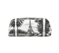 HJLUUFT The Eiffel Tower in Paris Trousse à crayons en cuir semi-ronde pour voyage et maquillage Idéal pour ranger les crayons et le maquillage