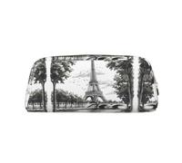 HJLUUFT The Eiffel Tower in Paris Trousse à crayons en cuir semi-ronde pour voyage et maquillage Idéal pour ranger les crayons et le maquillage