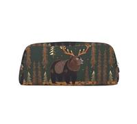 HJLUUFT The Lodge Bear Trousse à crayons portable en cuir avec motif cerf Idéal pour ranger les crayons et les petits objets