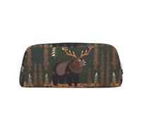 HJLUUFT The Lodge Bear Trousse à crayons portable en cuir avec motif cerf Idéal pour ranger les crayons et les petits objets