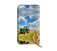 HJLUUFT Tractor under Blue Sky and White Clouds Portefeuille fonctionnel pour femme élégant et fin avec porte-cartes en cuir synthétique et fermeture éclair en métal, noir, One Size, Classique