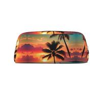 HJLUUFT Tropical Beach Palm Tree Boîte à crayons et trousse de maquillage en cuir de qualité supérieure - Rangement polyvalent pour stylos, cosmétiques, etc