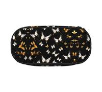 HJLUUFT Trousse à crayons dorée et blanche avec imprimé papillons noirs pour bureau, université, école, usage quotidien