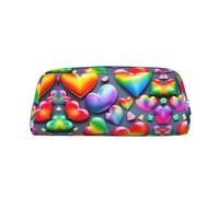 HJLUUFT Trousse à crayons élégante en cuir avec cœurs colorés arc-en-ciel - Rangement de maquillage - Idéal pour crayons, maquillage et petits objets, Argenté., Taille unique, Art