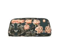 HJLUUFT Trousse à crayons élégante en cuir avec motif pivoine de pêche - Rangement de maquillage - Idéal pour ranger les crayons, le maquillage et les petits objets