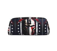 HJLUUFT Trousse à crayons en cuir avec drapeau américain Spartan américain demi-ronde pour voyage, maquillage - Idéal pour ranger les crayons et le maquillage
