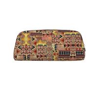 HJLUUFT Trousse à crayons et maquillage en cuir grainé de qualité supérieure en patchwork africain - Rangement polyvalent pour stylos, cosmétiques et plus encore, argenté, Taille unique, Art