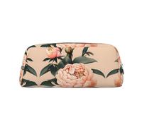 HJLUUFT Trousse à crayons portable en cuir avec imprimé pivoine pêche - Rangement de maquillage - Idéal pour crayons, trousse de maquillage et petits objets