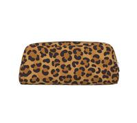 HJLUUFT Trousse à crayons semi-ronde en cuir avec motif léopard jaune