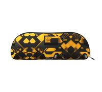HJLUUFT Trousse à crayons semi-ronde en cuir jaune moutarde et noir - Trousse à crayons élégante pour bureau, voyage et rangement quotidien