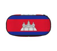 HJLUUFT Trousse à crayons simple et robuste avec imprimé drapeau du Cambodge - Multifonctionnel - Organiseur de papeterie de bureau
