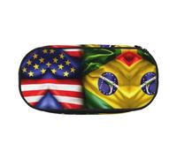 HJLUUFT Trousse à crayons simple et robuste avec imprimé drapeaux américains et brésiliens
