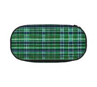 HJLUUFT Trousse à crayons simple et robuste avec imprimé tartan écossais bleu et vert