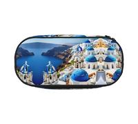 HJLUUFT Trousse de maquillage avec fermeture éclair Motif île grecque avec vue sur la mer