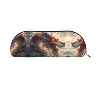 HJLUUFT Trousse de rangement semi-circulaire rouge lion-dragon - Trousse élégante et légère pour le bureau, la vie et les voyages