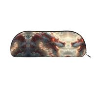 HJLUUFT Trousse de rangement semi-circulaire rouge lion-dragon - Trousse élégante et légère pour le bureau, la vie et les voyages