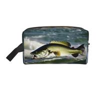 HJLUUFT Trousse de toilette avec imprimé vagues de pêche au bar pour hommes et femmes, trousse de toilette de voyage pour adultes, porte de chambre essentiels, blanc, One Size