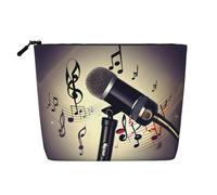 HJLUUFT Trousse de toilette de voyage avec microphone imprimé note de musique, trousse de maquillage pour femme, organisateur d'articles de toilette, noir, One Size