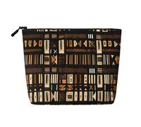 HJLUUFT Trousse de toilette en tissu de boue africaine imprimé tribal, trousse de maquillage de voyage, grande capacité, trousse de toilette pour femme, noir, taille unique, Noir , Taille unique