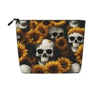 HJLUUFT Trousse de toilette pour femme avec motif de tournesol et tête de mort - Grande capacité - Noir - Taille unique, Noir , Taille unique