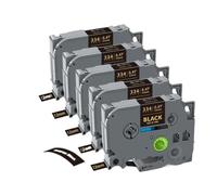 hJNGdU 5 pièces 10 pièces TZe231 Compatible avec Le Ruban TZe-231 12mm 231 laminé Noir sur Blanc Compatible avec Fabricant d'étiquettes PT-H110(5PK Gold on Black)