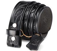 HJONES Sangle de ceinture de rechange pour homme, ceinture en cuir pour homme avec boucle de ceinture argentée à clipser sans boucle de 3,8 cm de large, Fleur noire., 46