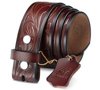 HJONES Sangle de ceinture de rechange pour homme, ceinture en cuir pour homme avec boucle de ceinture argentée à clipser sans boucle de 3,8 cm de large, Fleur marron, 54