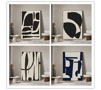 HJOSWVNS Poster Mural Noir Bleu Beige Toile Peinture Decoration Murale Tableau Decoration Murale Salon Chambre Tableau Peinture Moderne Affiche Murale Impression sur Toile Sans Cadre 30x40cm/4 Pcs