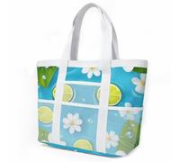 HJOSWVNS Sac de Plage Bleu Vert Citron Sac Fourre Tout Voyage Tote Bag Piscine Avec Fermeture Éclair Cabas de Voyage Accessoire Plage Pliable Et Léger Beach Travel Bag Gym Cabas Femme 33x32cm/2 Pièce