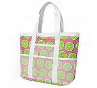 HJOSWVNS Sac de Plage Vert Rose Citron Sac Fourre Tout Voyage Tote Bag Piscine Avec Fermeture Éclair Cabas de Voyage Accessoire Plage Pliable Et Léger Beach Travel Bag Gym Cabas Femme 33x32cm/1 Pièce