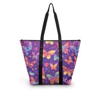 HJOSWVNS Sac Fourre Tout Bleu Violet Jaune Sac de Plage Polyester Tote Bag Homme Lavable Sacs à Main Femme Réutilisable Tot Bag Durable Cabas Pliable Totebag 38x56cm/1 Pcs