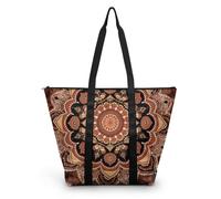 HJOSWVNS Sac Fourre Tout Brique Rouge Mandala Sac a Main Femme Polyester Tote Bag Homme Lavable Sac de Cours femme Réutilisable Tote Bag Enfant Sacs à Main Langlebig 38x56cm/1 Pcs