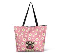 HJOSWVNS Sac Fourre Tout Chien De Fleur Mignon Sac a Main Femme Polyester Tote Bag Homme Lavable Sac de Cours femme Réutilisable Tote Bag Enfant Sacs à Main Langlebig 36x37cm/1