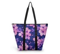 HJOSWVNS Sac Fourre Tout Fleur Bleue Rose Sac de Plage Polyester Tote Bag Homme Lavable Sacs à Main Femme Réutilisable Tot Bag Durable Cabas Pliable Totebag 38x56cm/1 Pcs