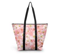 HJOSWVNS Sac Fourre Tout Fleurs Roses Élégantes Sac de Plage Polyester Tote Bag Homme Lavable Sacs à Main Femme Réutilisable Tot Bag Durable Cabas Pliable Totebag 38x56cm/2 Pcs