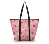 HJOSWVNS Sac Fourre Tout Fraise Rose Vert Sac a Main Femme Polyester Tote Bag Homme Lavable Sac de Cours femme Réutilisable Tote Bag Enfant Sacs à Main Langlebig 38x56cm/1 Pcs