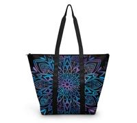 HJOSWVNS Sac Fourre Tout Mandala Noir Bleu Sac a Main Femme Polyester Tote Bag Homme Lavable Sac de Cours femme Réutilisable Tote Bag Enfant Sacs à Main Langlebig 38x56cm/1 Pcs