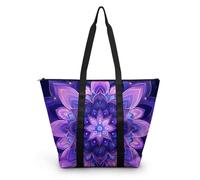 HJOSWVNS Sac Fourre Tout Mandala Violet Sac a Main Femme Polyester Tote Bag Homme Lavable Sac de Cours femme Réutilisable Tote Bag Enfant Sacs à Main Langlebig 38x56cm/1 Pcs