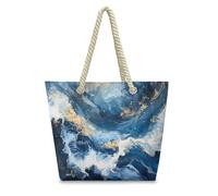 HJOSWVNS Sac Fourre Tout Or Bleu Marbre Sac de Plage Polyester Sac a Main Femme de Cours Tote Bag Homme Lavable Sacs pour Femmes Tote Bag Enfant Sacs À Main Réutilisable Totebag Cabas Femme 36x37cm/2
