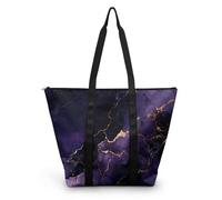 HJOSWVNS Sac Fourre Tout Or Pourpre Marbre Sac a Main Femme Polyester Tote Bag Homme Lavable Sac de Cours femme Réutilisable Tote Bag Enfant Sacs à Main Langlebig 38x56cm/1 Pcs