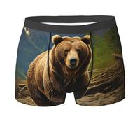 HJRT Boxer doux et respirant pour homme - Évacuation de l'humidité - Extensible - Ours marron, Noir , L