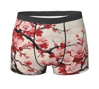 HJRT Boxer pour homme doux et respirant évacuant l'humidité - Extensible - Motif floral japonais - Motif floral - Pour homme, Noir , L