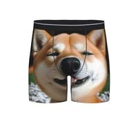 HJRT Boxer pour homme doux et respirant évacuant l'humidité extensible Shiba Inu Smile Languue Out Trunks pour homme, Noir , S