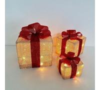 HJtRTDF Boîtes-Cadeaux Lumineuses de Noël, Boîtes Cadeaux de Noël Lumineuses à LED, lot 3, Multicolores, Tailles variées(Goucong Cloth Gold,4/6/8 inches)